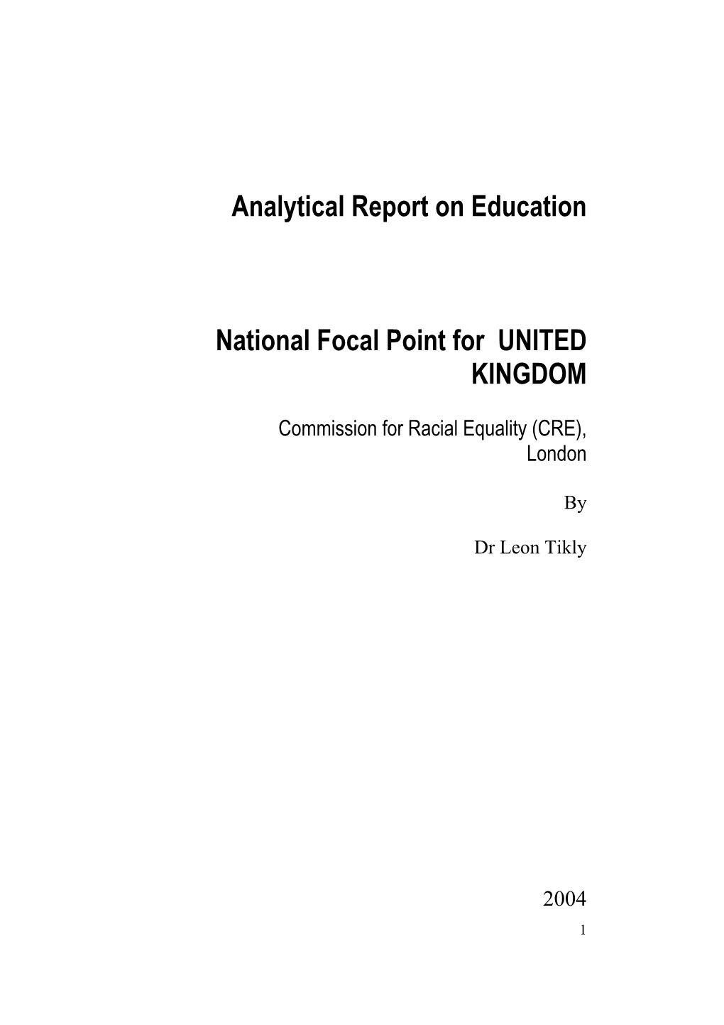 Analytical Report on Education National Focal Point for UNITED