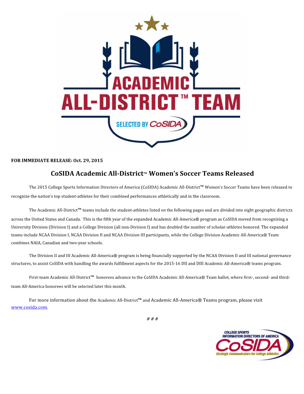 2015 Wsoccer Academic All-District Teams