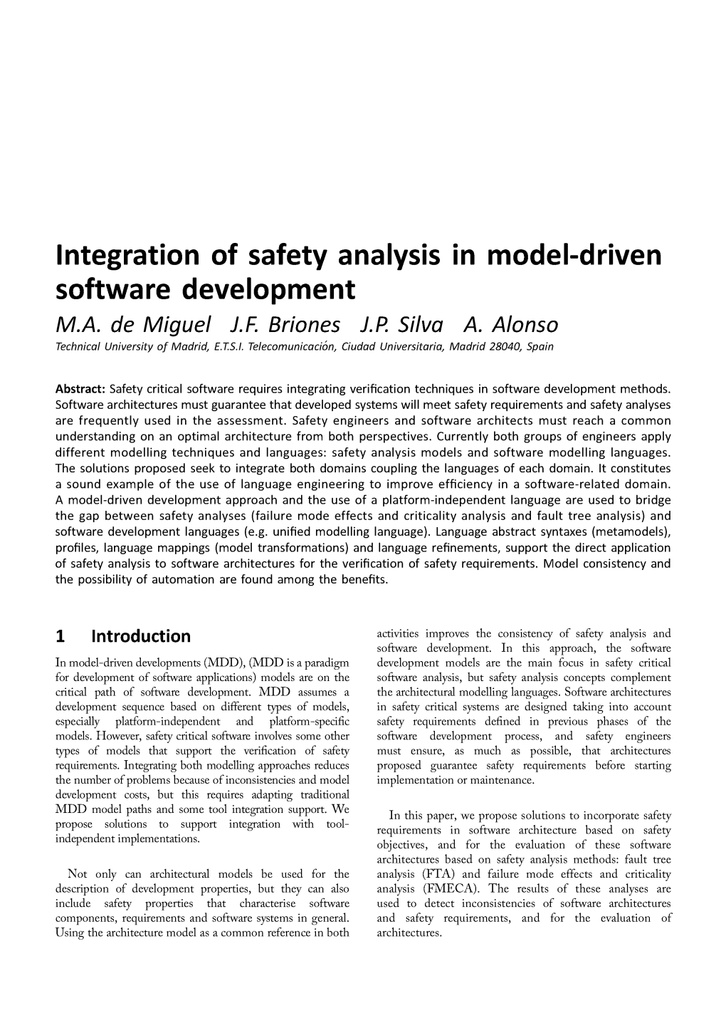 Integration of Safety Analysis in Model-Driven Software Development M.A