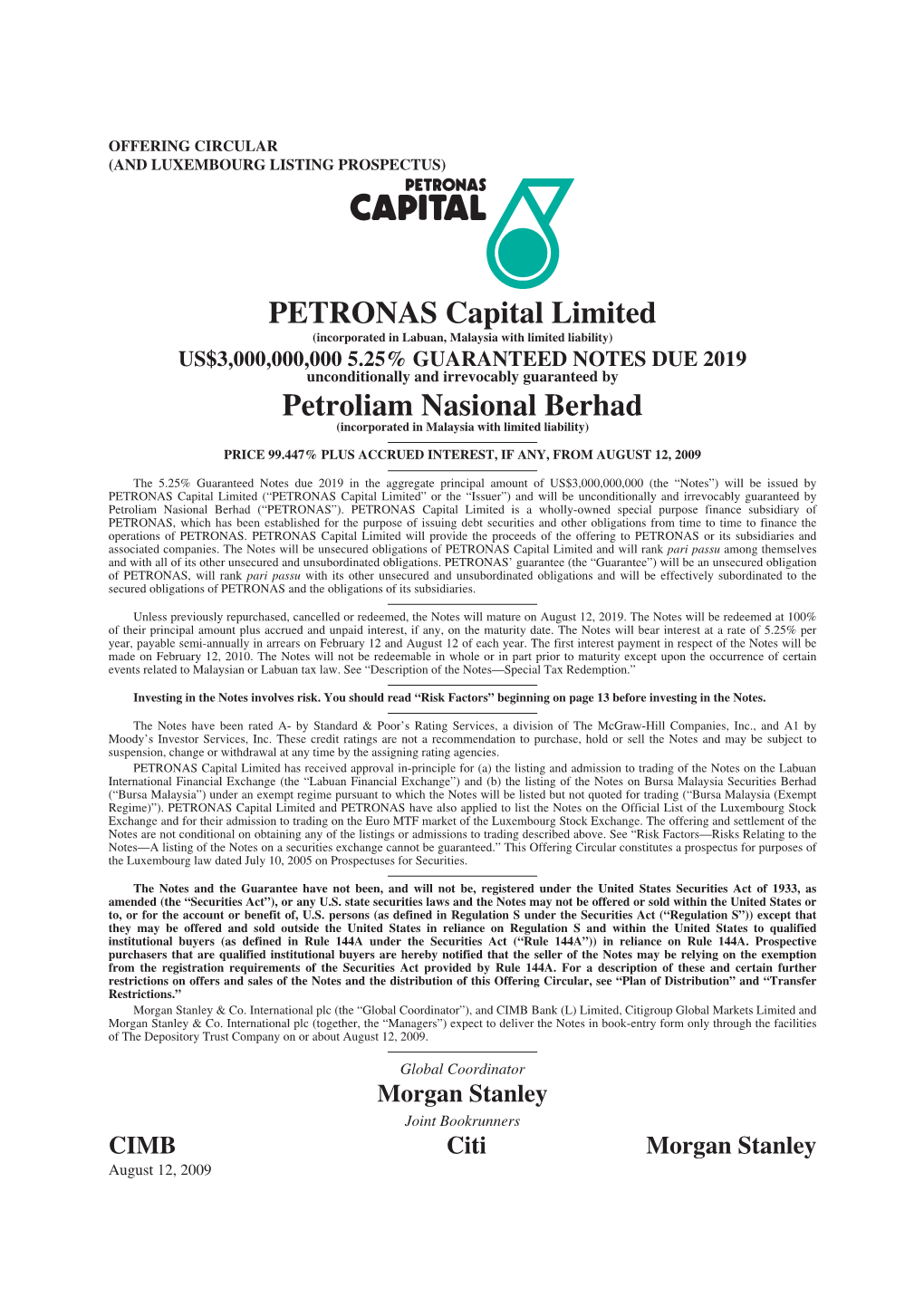 PETRONAS Capital Limited Petroliam Nasional Berhad