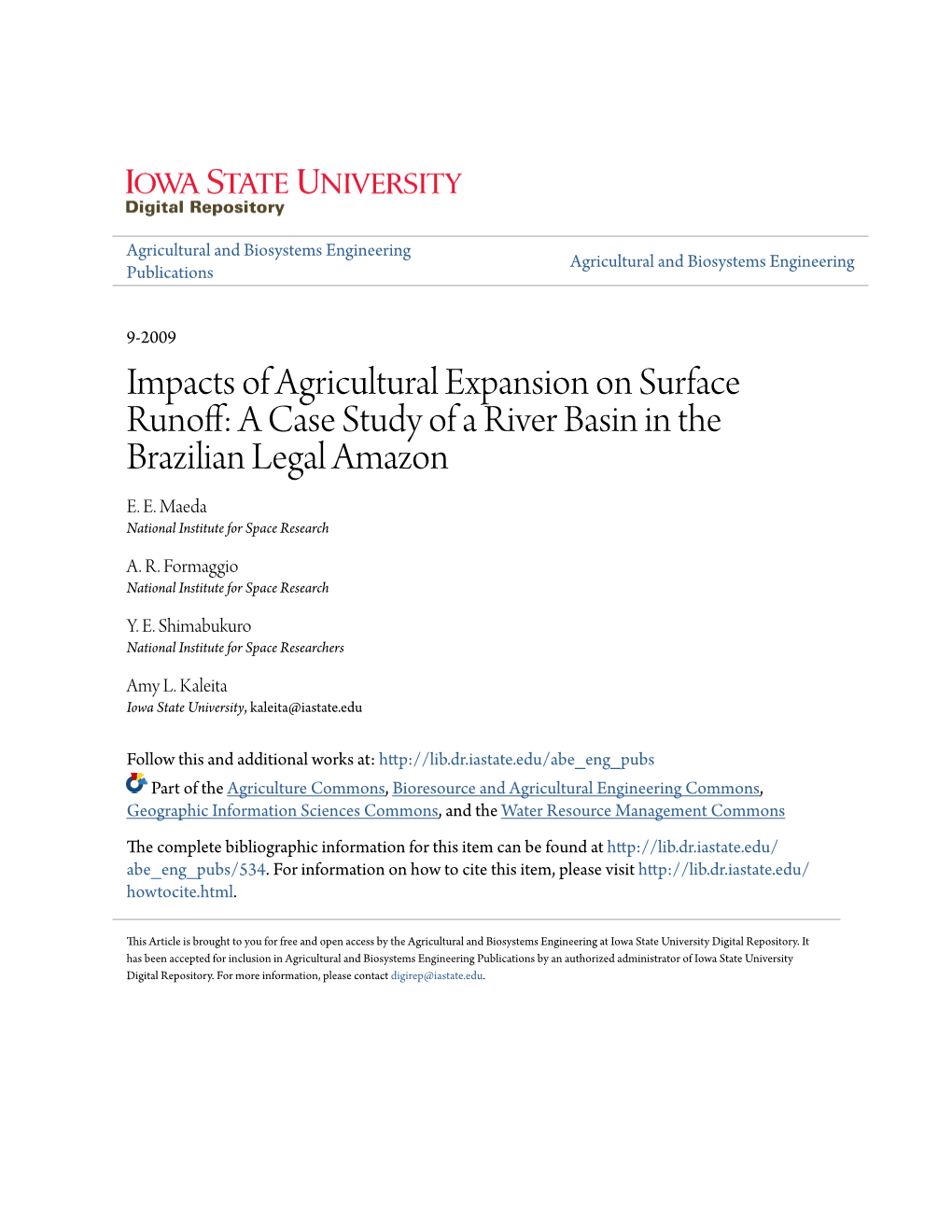 Impacts of Agricultural Expansion on Surface Runoff: a Case Study of a River Basin in the Brazilian Legal Amazon E