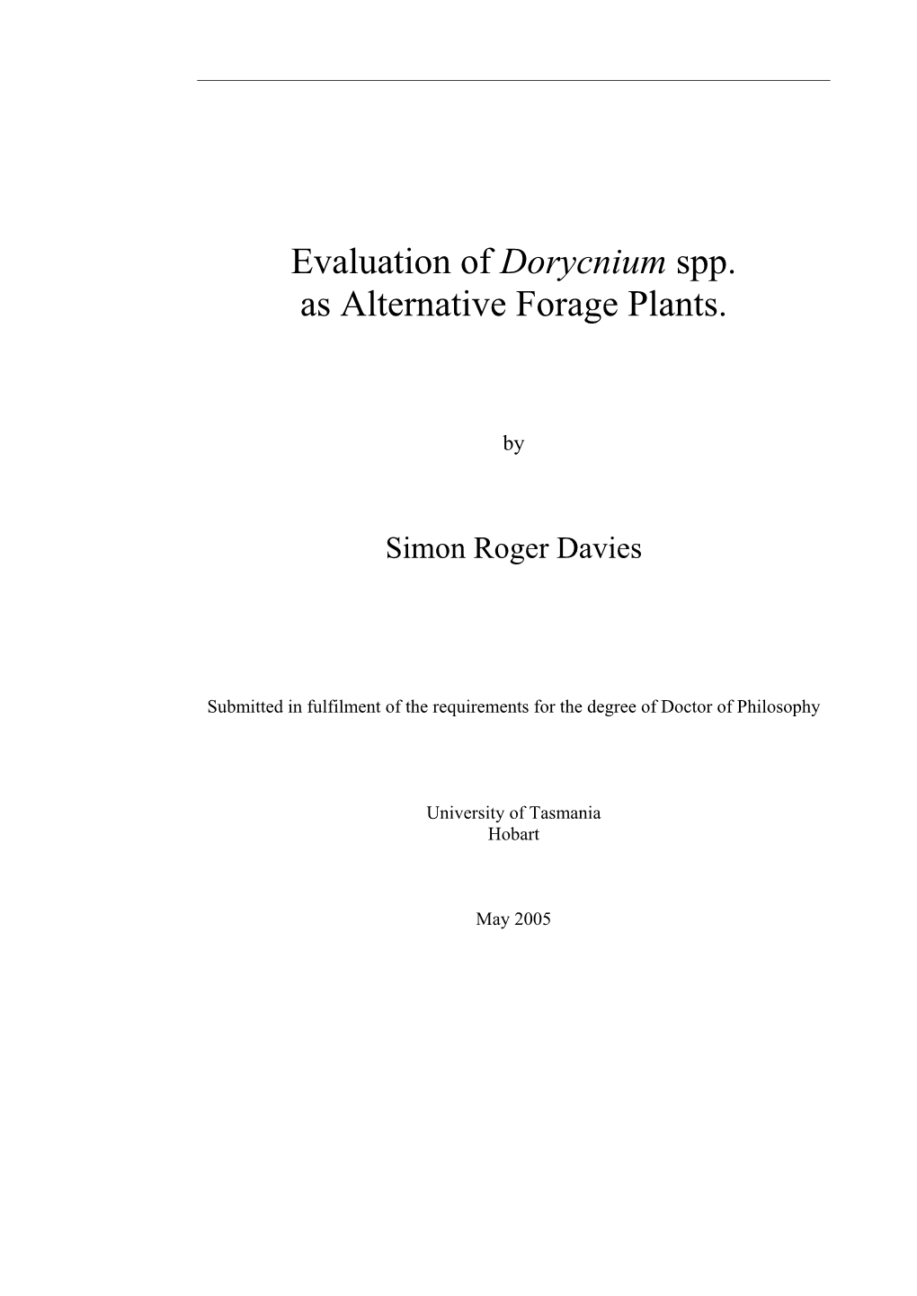 Evaluation of Dorycnium Spp. As Alternative Forage Plants