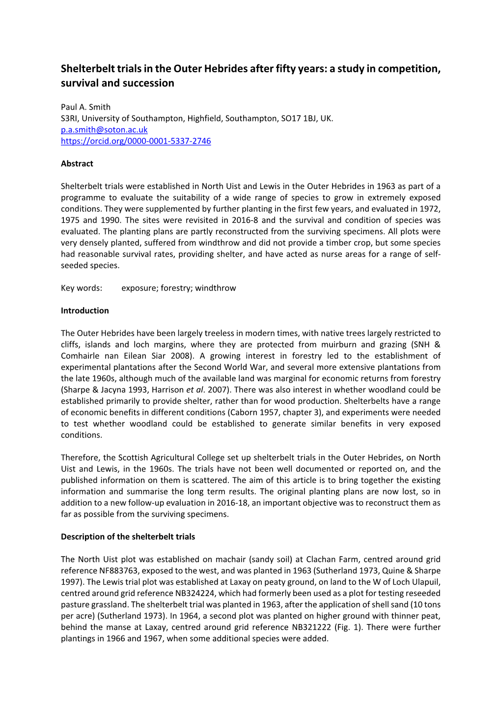 Shelterbelt Trials in the Outer Hebrides After Fifty Years: a Study in Competition, Survival and Succession