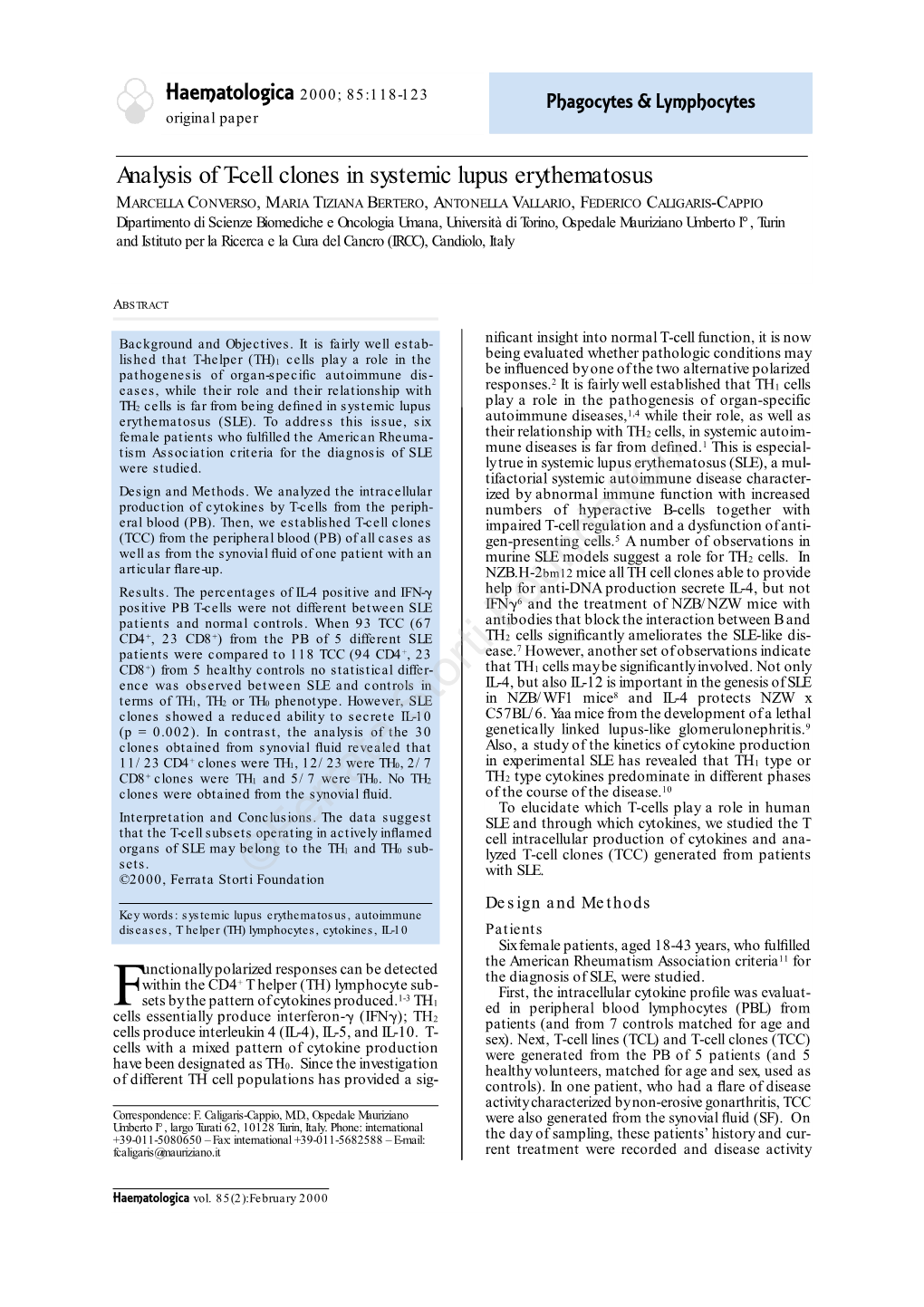 Analysis of T-Cell Clones in Systemic Lupus Erythematosus