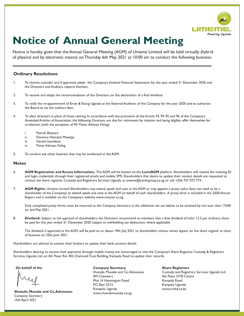 Notice of Annual General Meeting