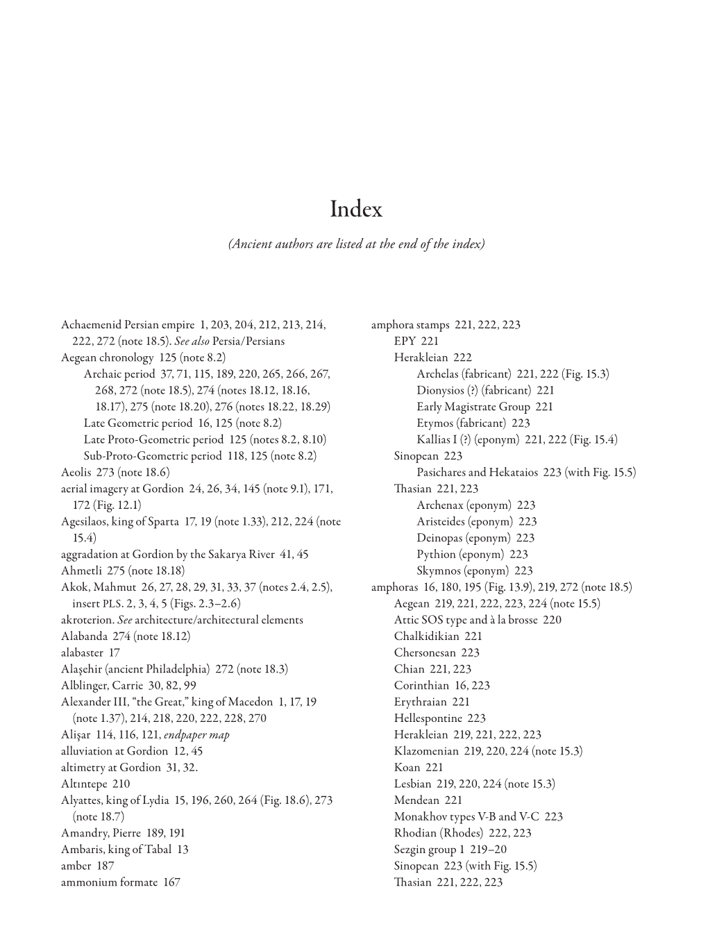 Ancient Authors Are Listed at the End of the Index