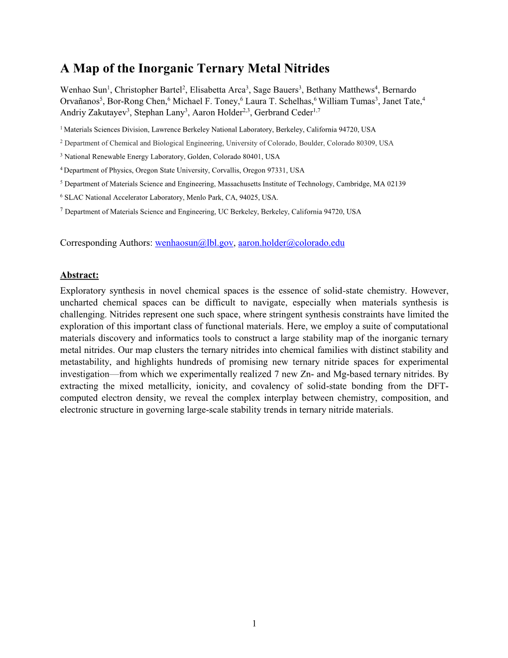 A Map of the Inorganic Ternary Metal Nitrides