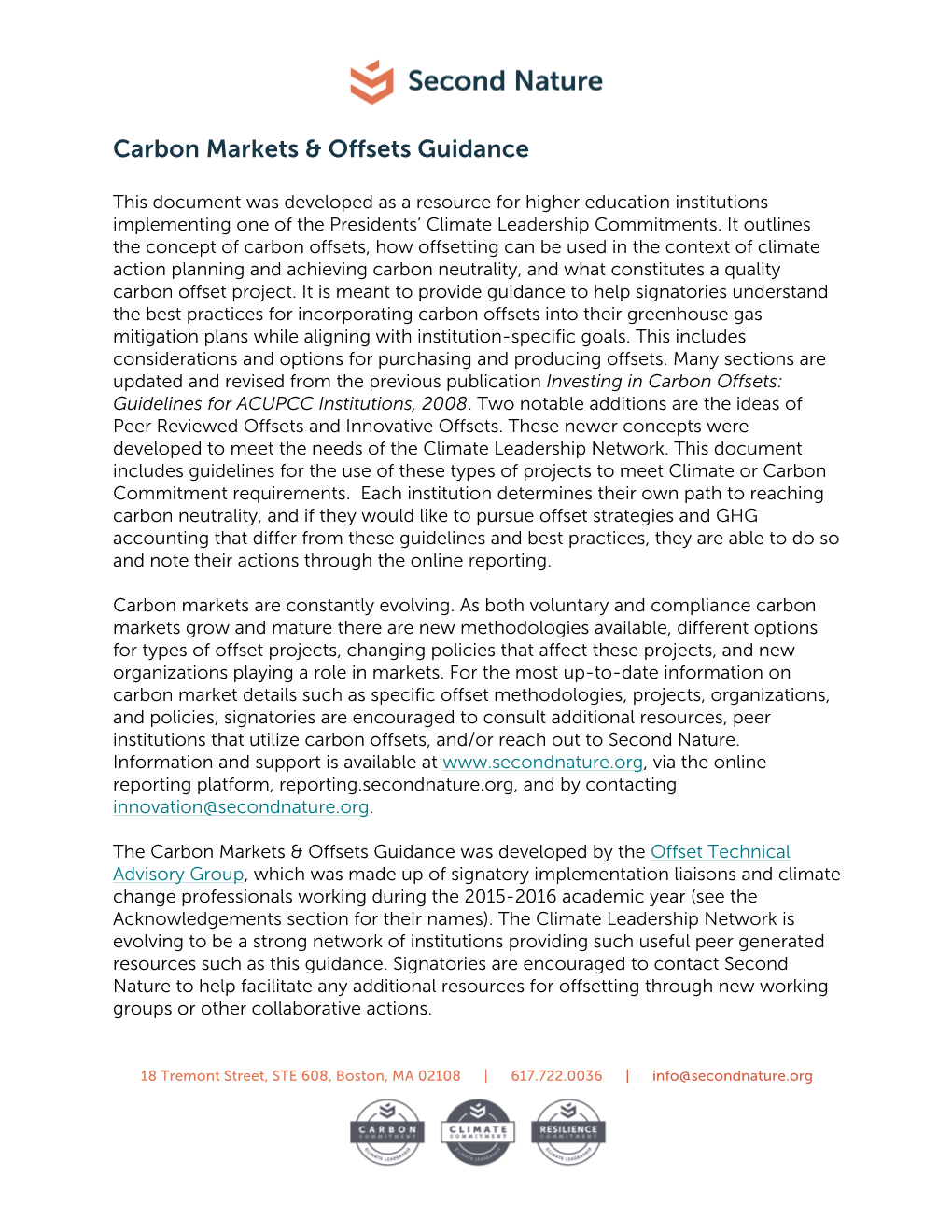 Carbon Markets & Offsets Guidance