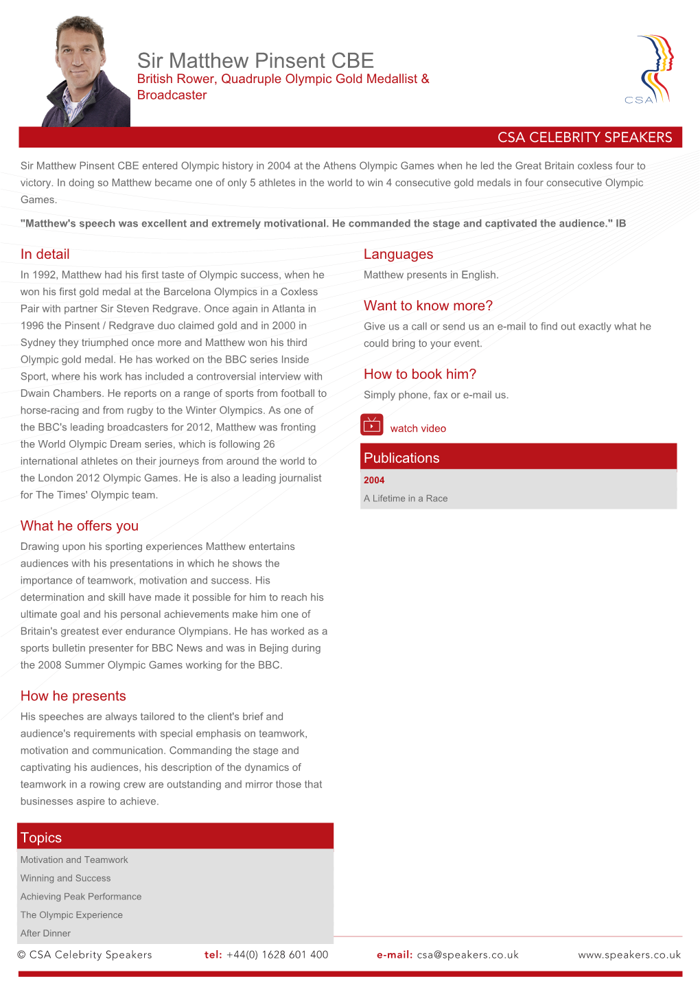 Sir Matthew Pinsent CBE Speaker Profile