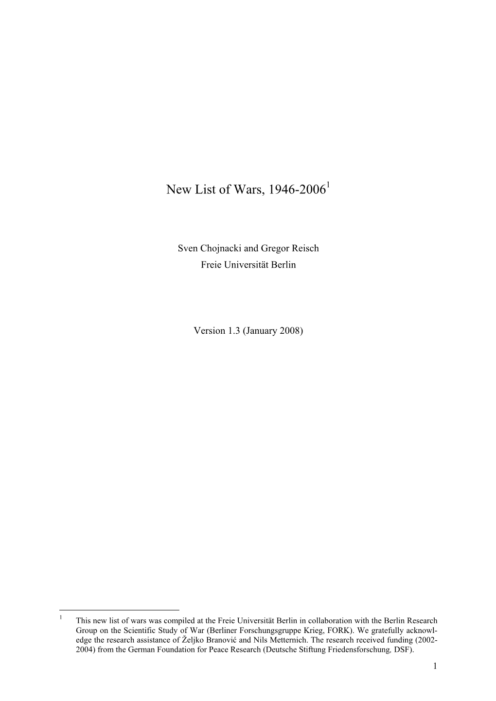 New List of Wars, 1946-20061