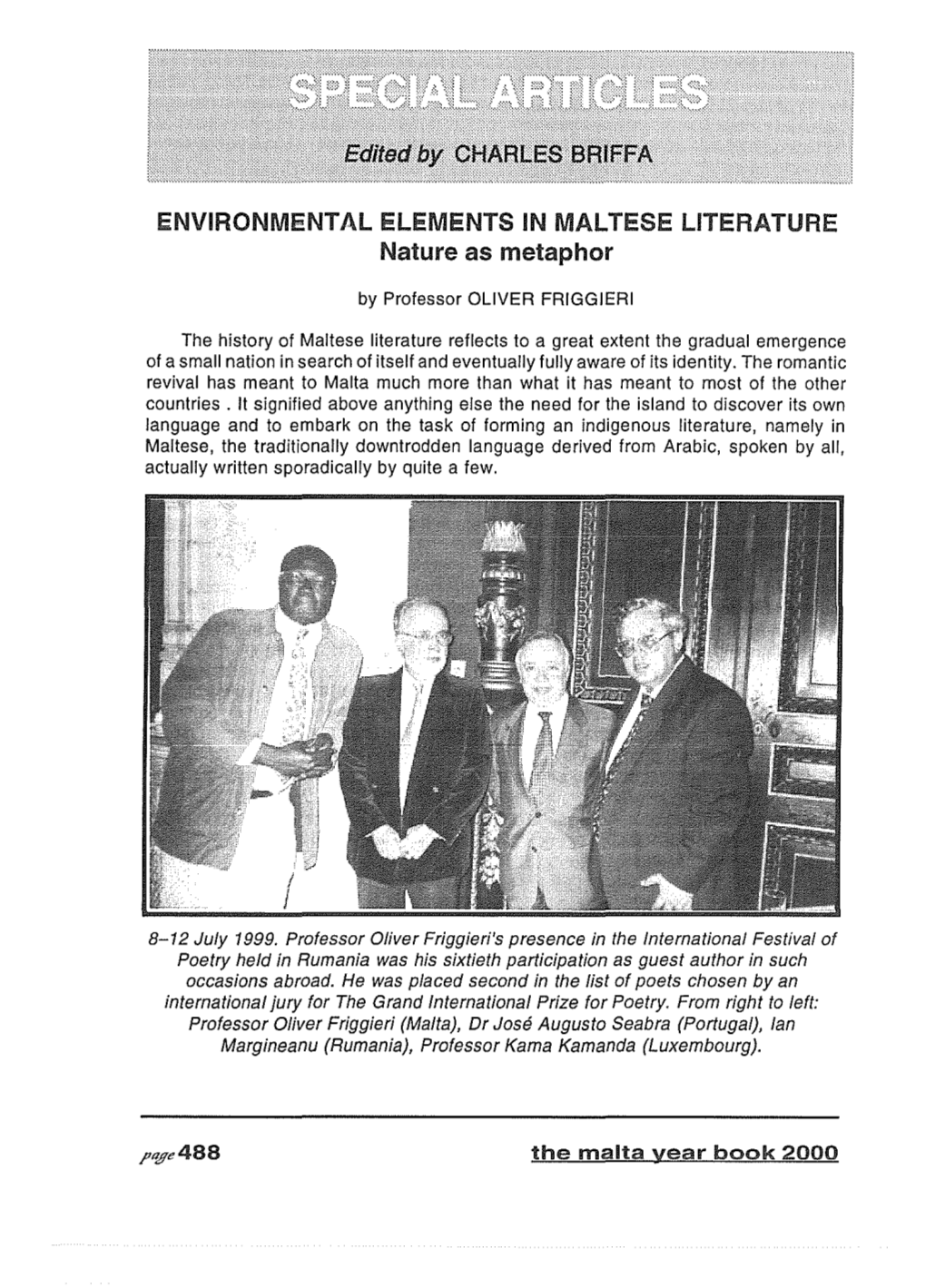 ENVIRONMENTAL ELEMENTS in MALTESE LITERATURE Nature As Metaphor