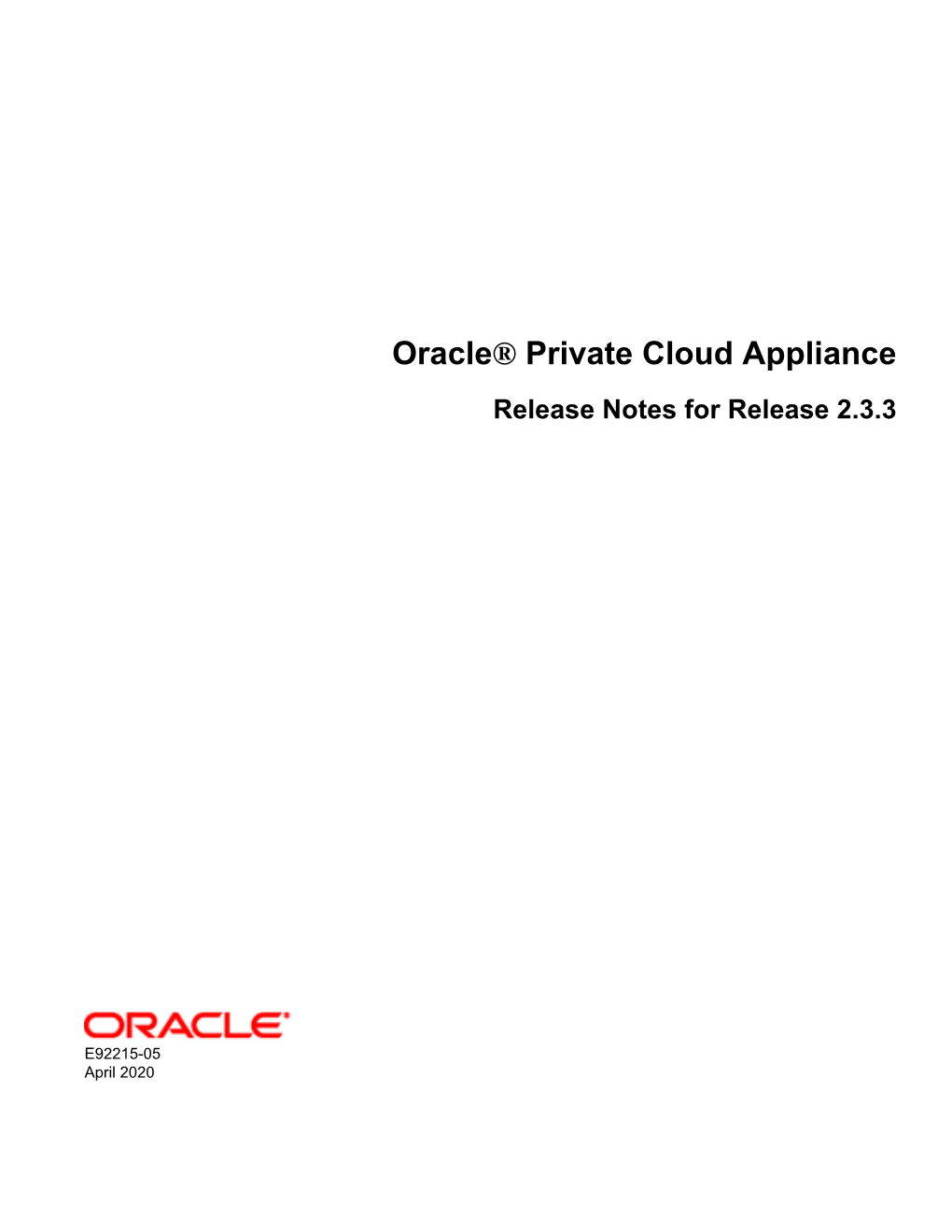 Oracle® Private Cloud Appliance Release Notes for Release 2.3.3