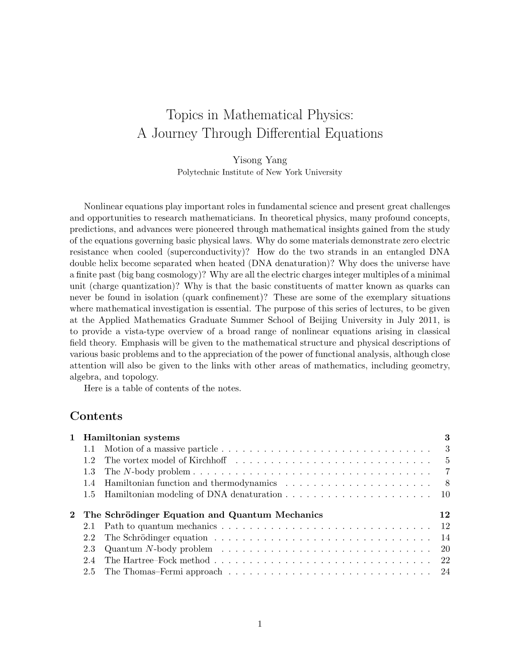 Topics in Mathematical Physics: a Journey Through Differential