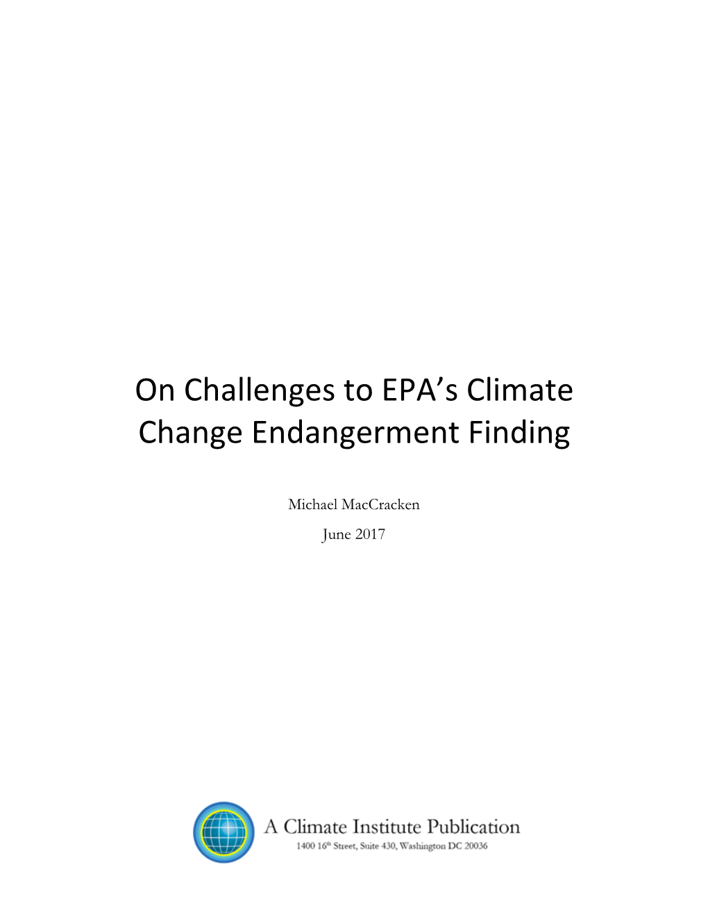 On Challenges to EPA's Climate Change Endangerment Finding