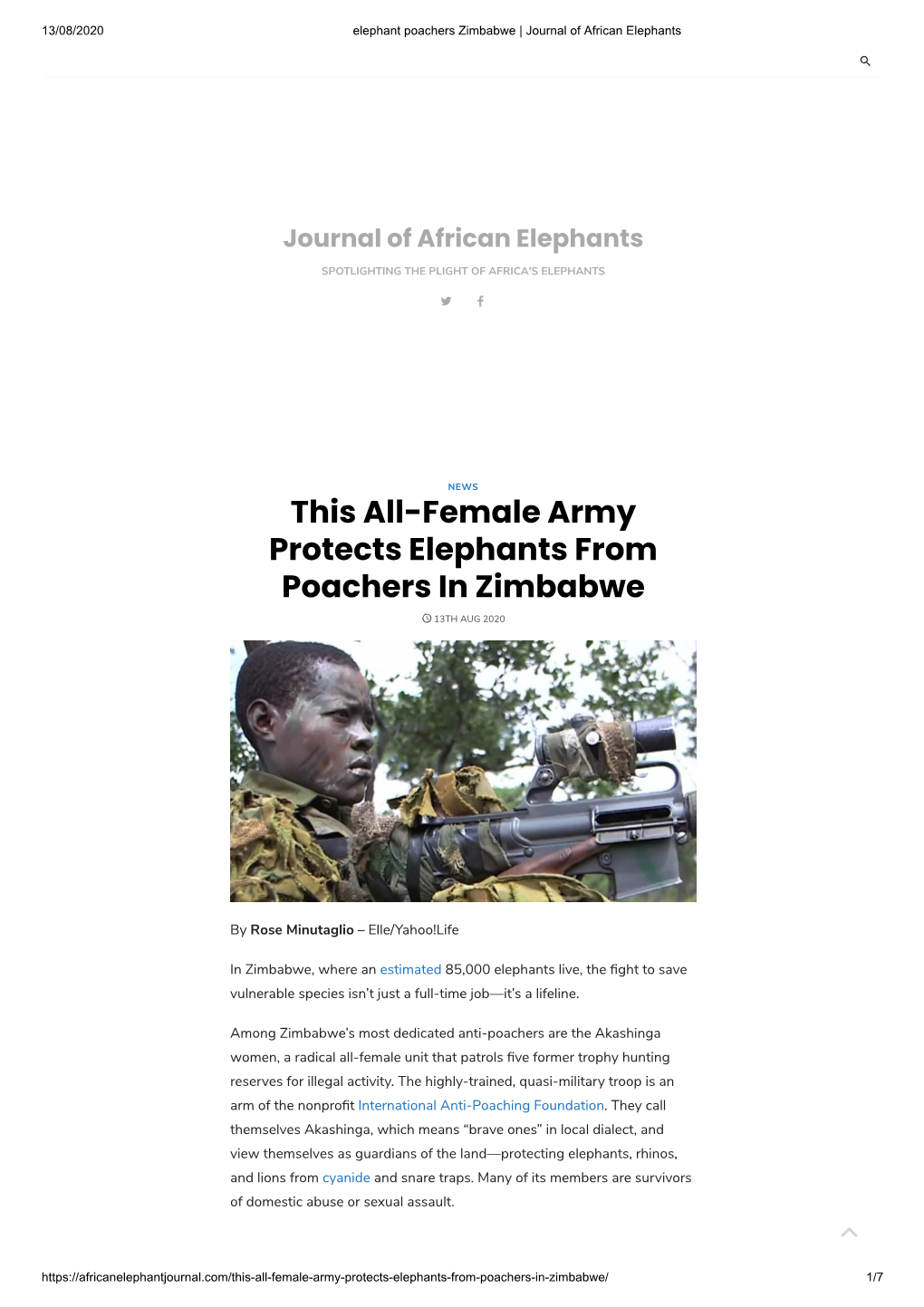 This All-Female Army Protects Elephants from Poachers in Zimbabwe  13TH AUG 2020