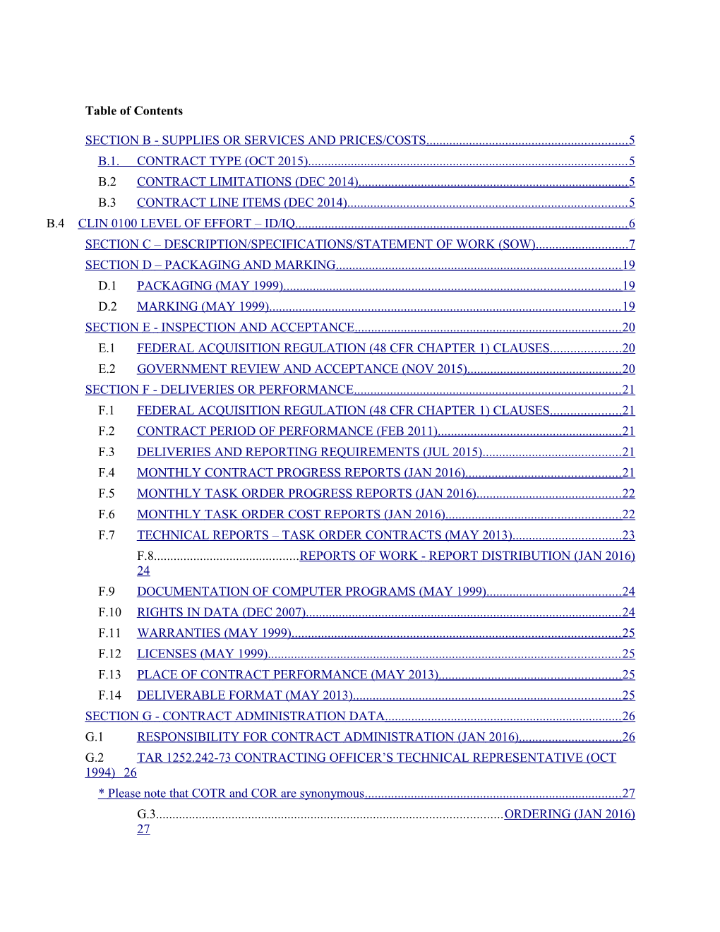 Table of Contents SECTION B - SUPPLIES OR SERVICES and PRICES/COSTS 5