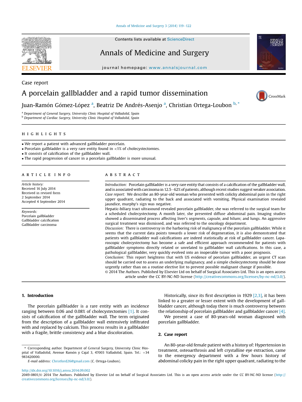 A Porcelain Gallbladder and a Rapid Tumor Dissemination