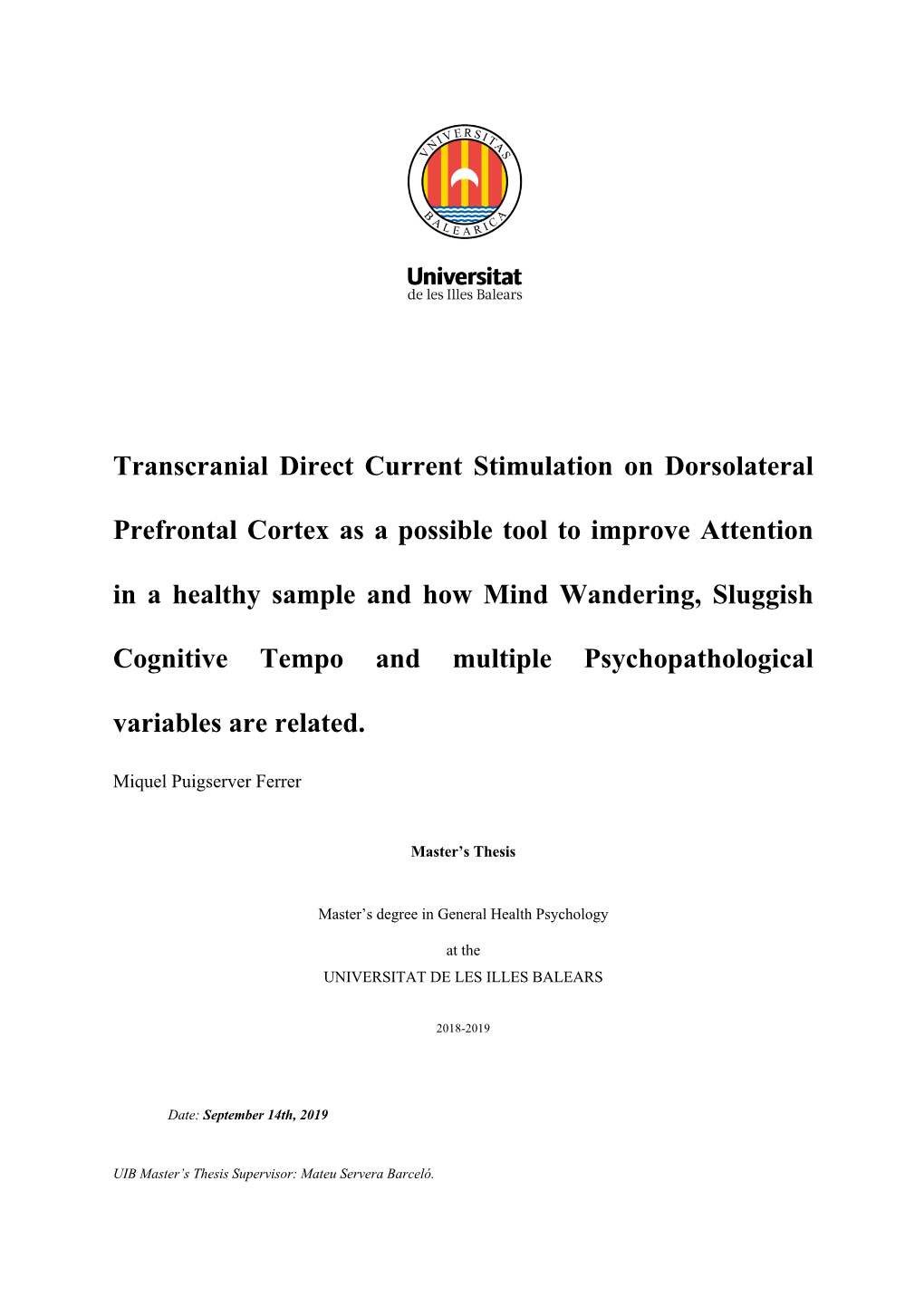 Transcranial Direct Current Stimulation on Dorsolateral