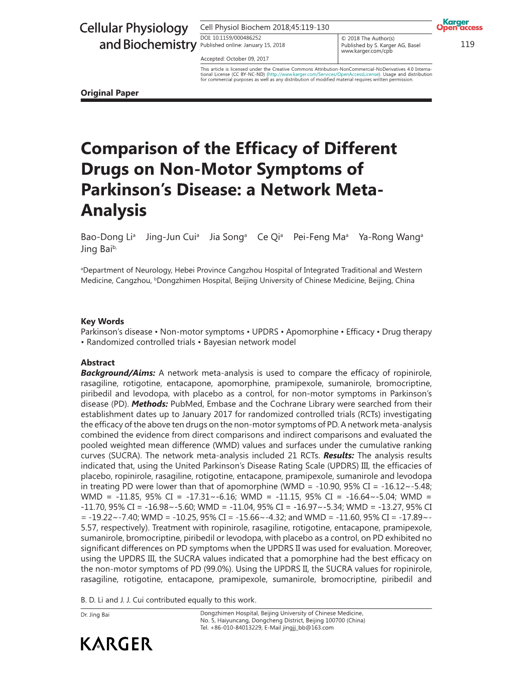 Comparison of the Efficacy of Different Drugs on Non-Motor Symptoms of Parkinson’S Disease: a Network Meta- Analysis