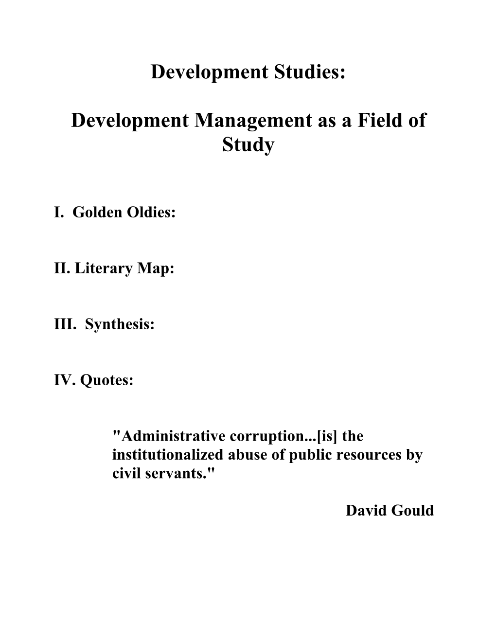 Development Management As a Field of Study