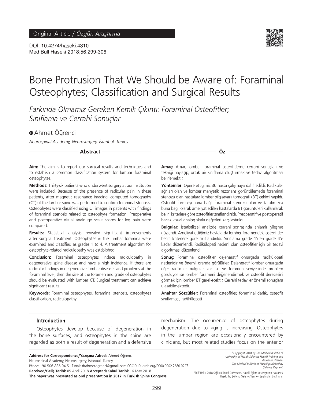 Bone Protrusion That We Should Be Aware Of: Foraminal Osteophytes; Classification and Surgical Results