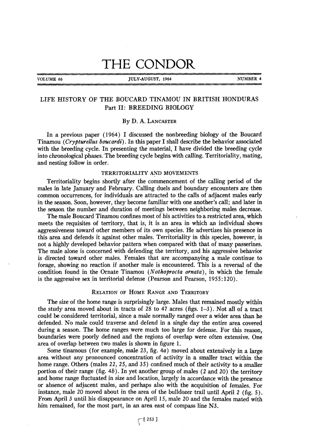 LIFE HISTORY of the BOUCARD TINAMOU in BRITISH HONDURAS Part II: BREEDING BIOLOGY