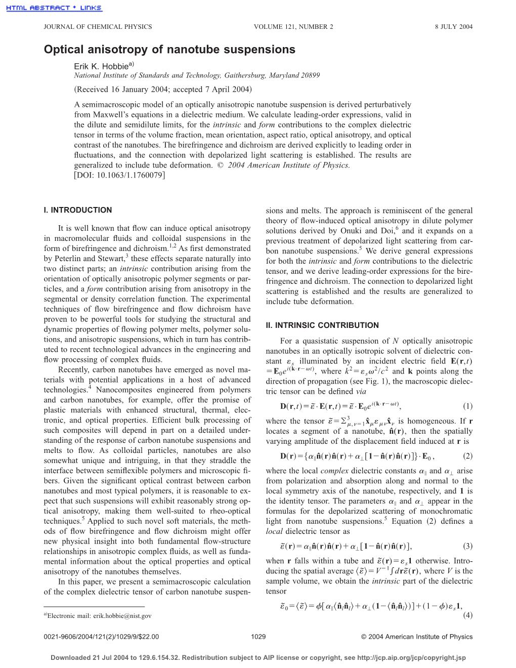 Optical Anisotropy of Nanotube Suspensions Erik K