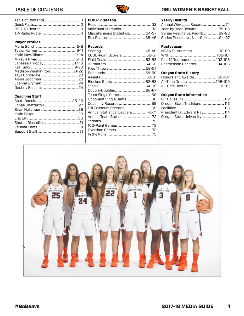 1 #Gobeavs 2017-18 MEDIA GUIDE BB OSU WOMEN's BASKETBALL TABLE of CONTENTS