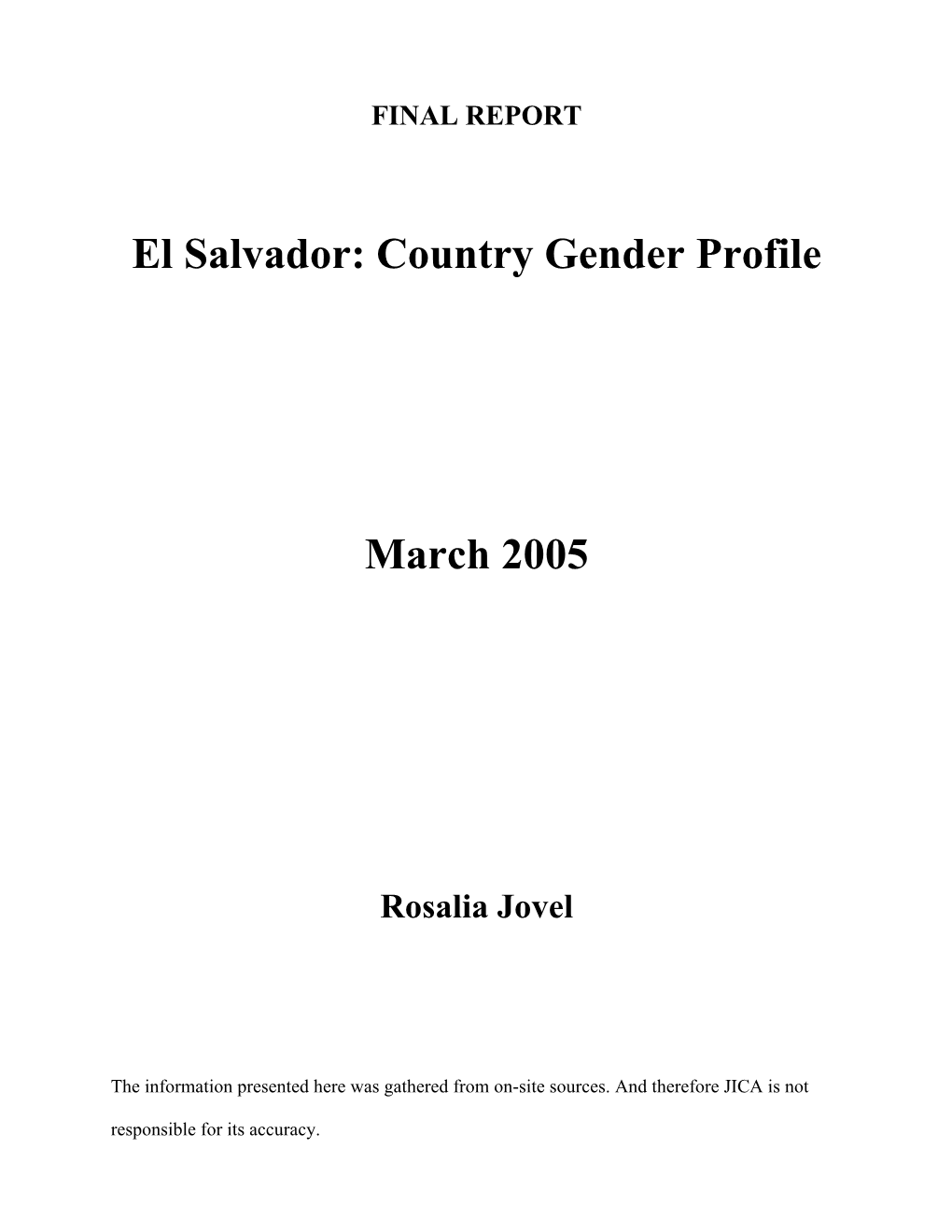 El Salvador: Country Gender Profile March 2005