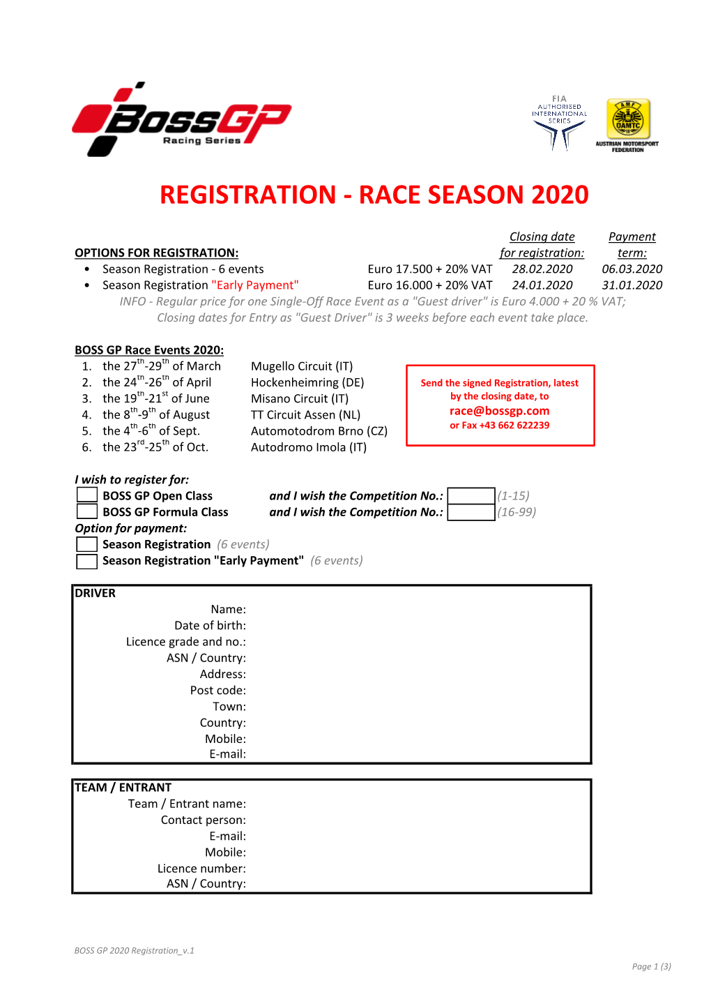 Registration - Race Season 2020