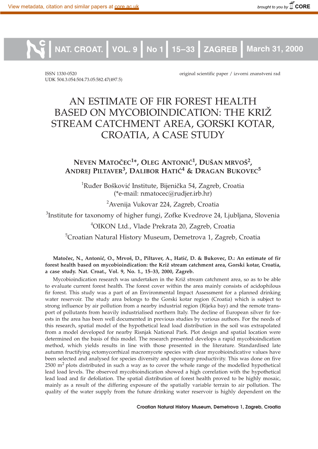 The Kri@ Stream Catchment Area, Gorski Kotar, Croatia, a Case Study