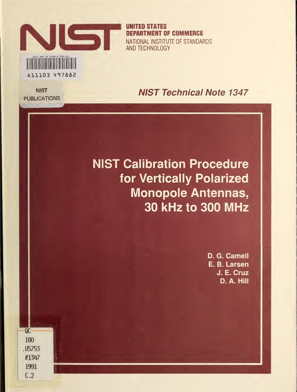 Nist Calibration Procedure for Vertically Polarized Monopole Antennas, 30 Khz to 300 Mhz