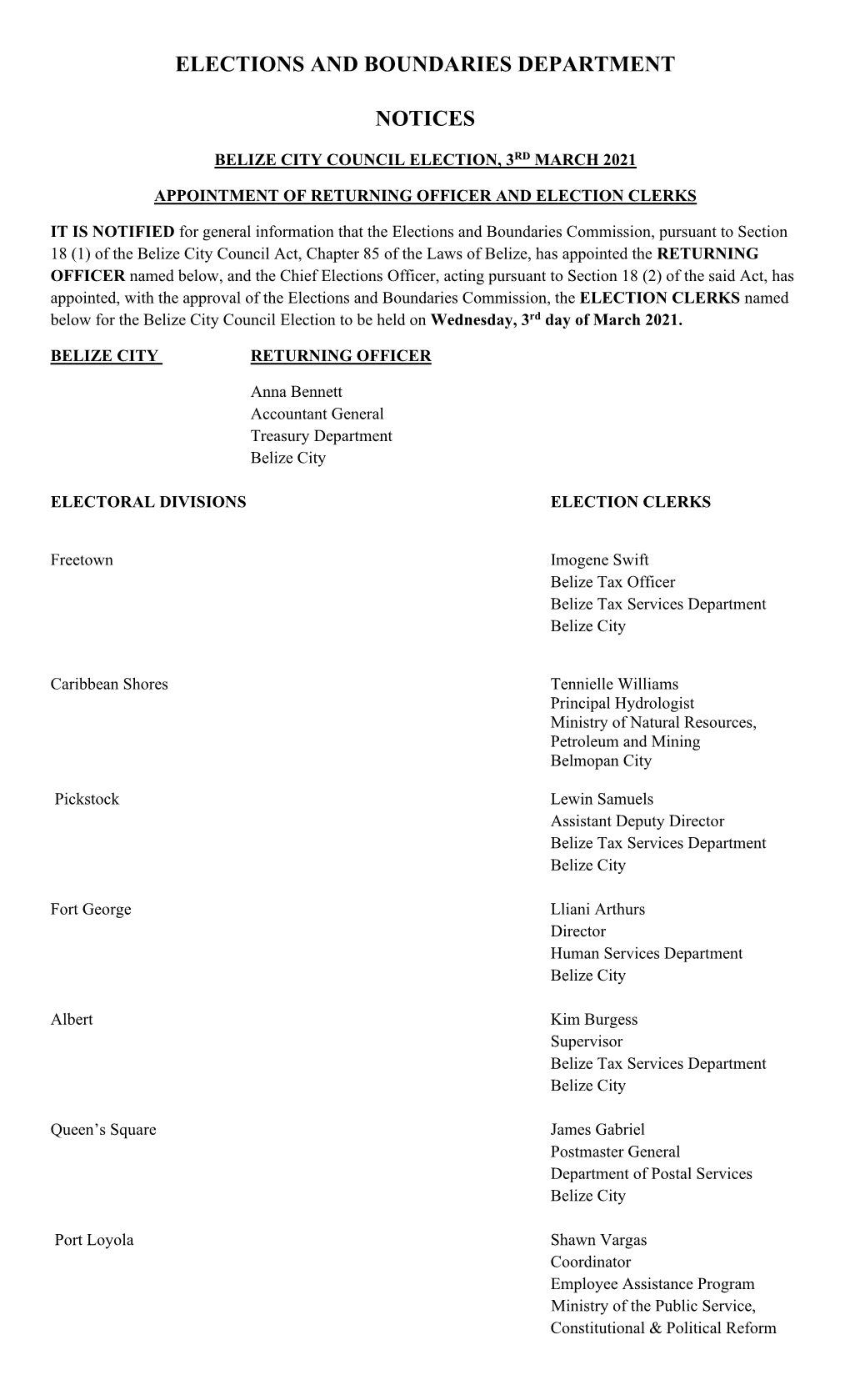 Elections and Boundaries Department Notices