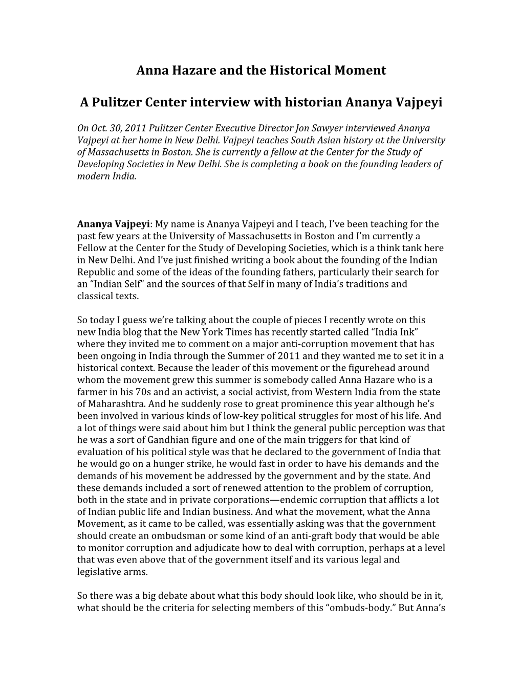 Ananya Vajpeyi Interview Transcript