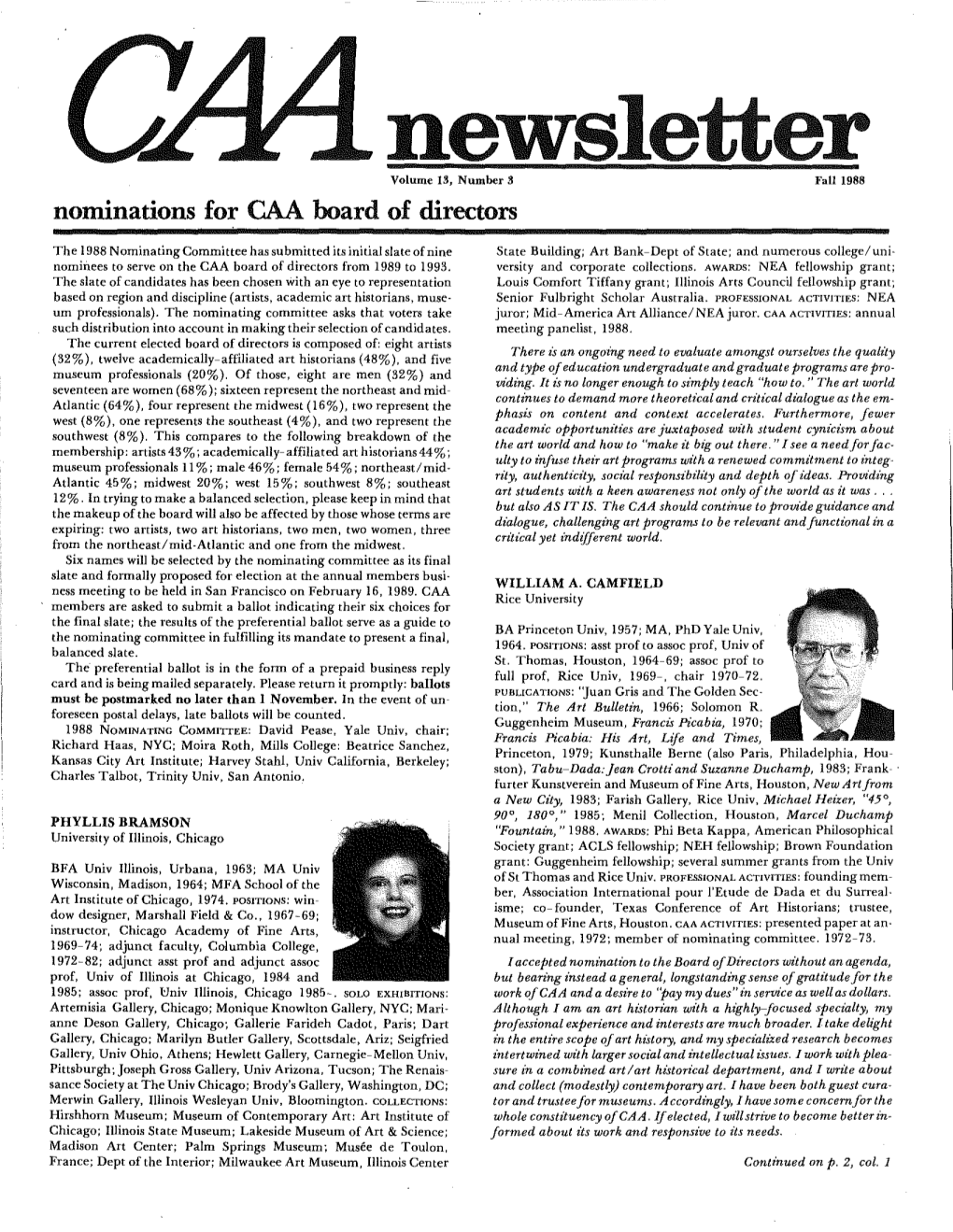 Fall 1988 CAA Newsletter