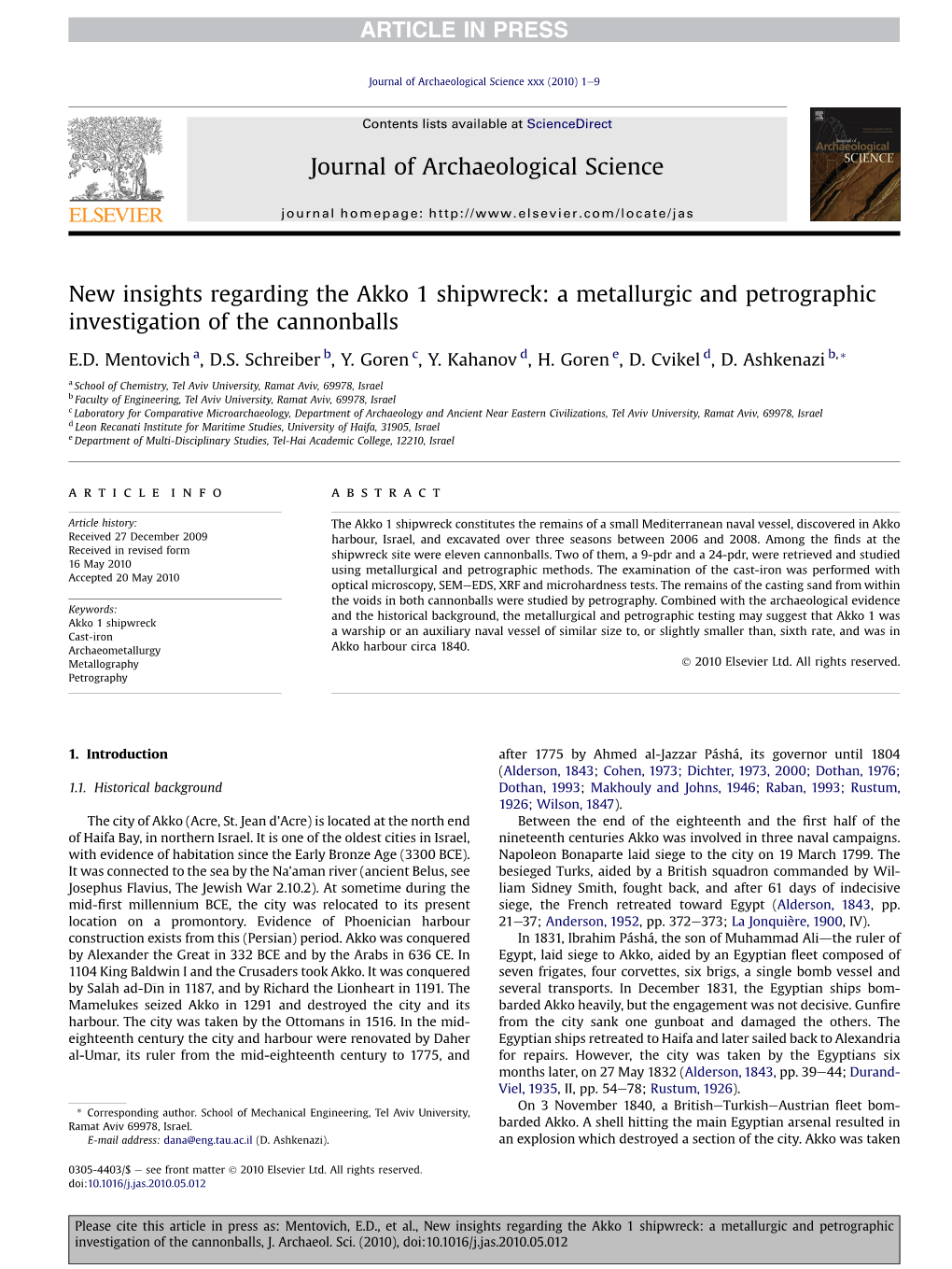 New Insights Regarding the Akko 1 Shipwreck: a Metallurgic and Petrographic Investigation of the Cannonballs