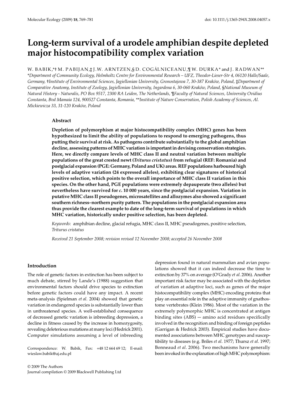 Long-Term Survival of a Urodele Amphibian Despite Depleted Major