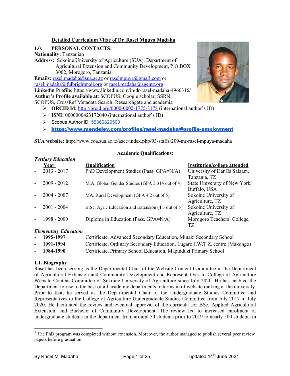 Detailed Curriculum Vitae of Dr. Rasel Mpuya Madaha 1.0