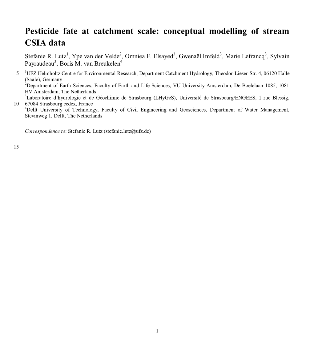 Pesticide Fate at Catchment Scale: Conceptual Modelling of Stream CSIA Data Stefanie R