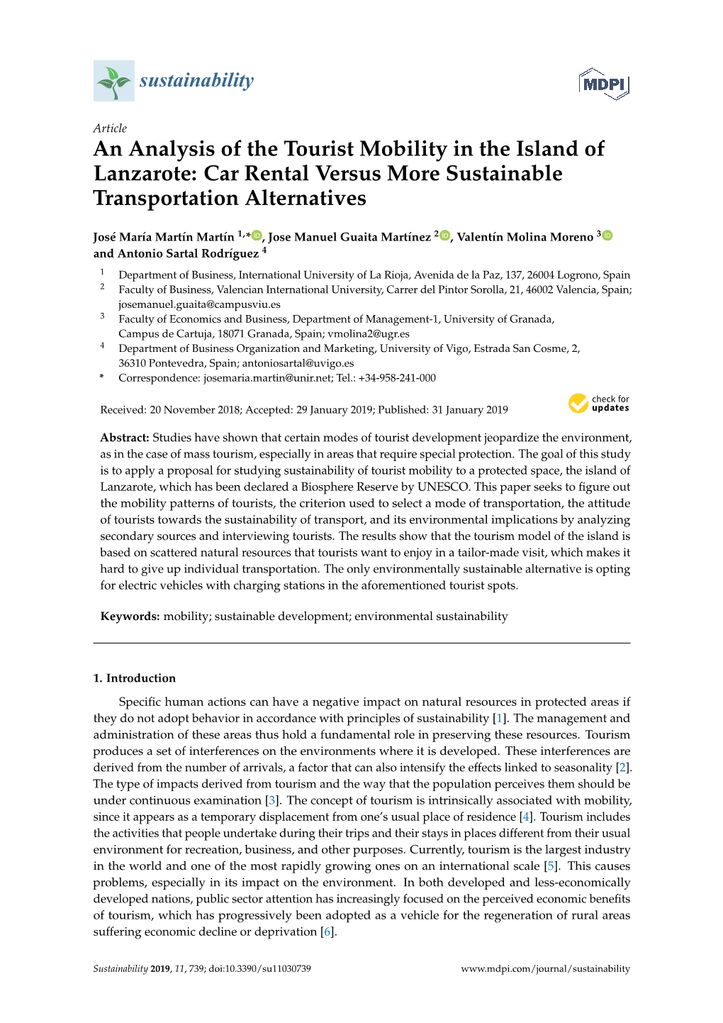 An Analysis of the Tourist Mobility in the Island of Lanzarote: Car Rental Versus More Sustainable Transportation Alternatives