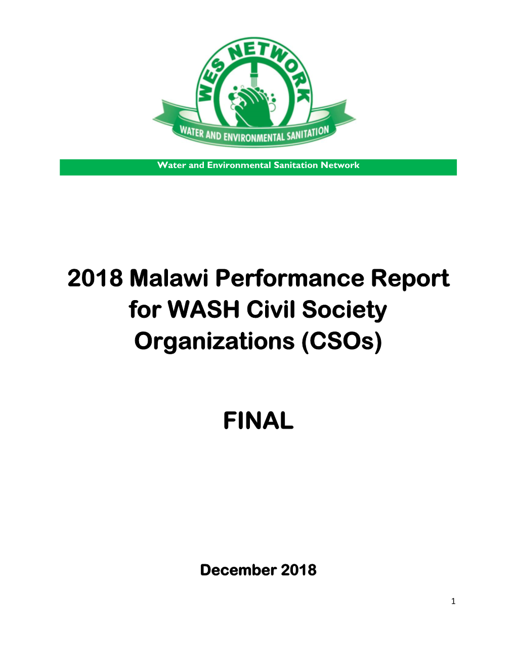 2018 Malawi Performance Report for WASH Civil Society Organizations (Csos)