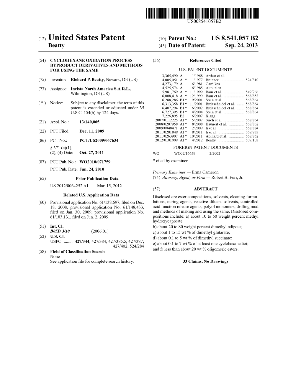 (12) United States Patent (10) Patent No.: US 8,541,057 B2 Beatty (45) Date of Patent: Sep