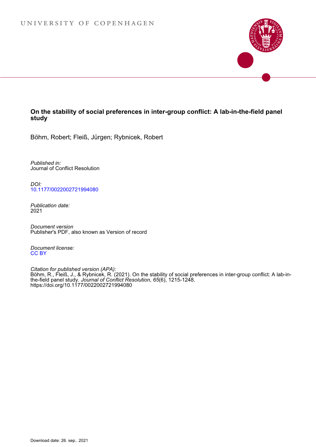 On the Stability of Social Preferences in Inter-Group Conflict: a Lab-In-The-Field Panel Study