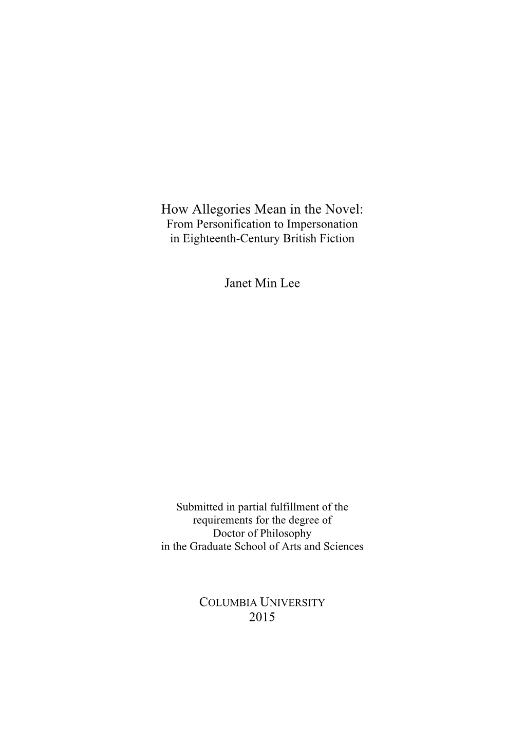 How Allegories Mean in the Novel: from Personification to Impersonation in Eighteenth-Century British Fiction