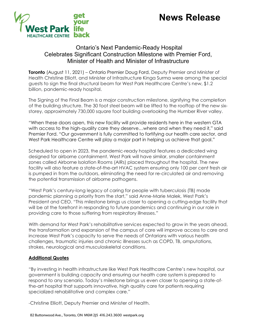 West Park Healthcare Centre’S New, $1.2 Billion, Pandemic-Ready Hospital