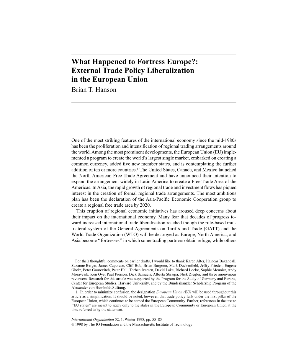 External Trade Policy Liberalization in the European Union Brian T