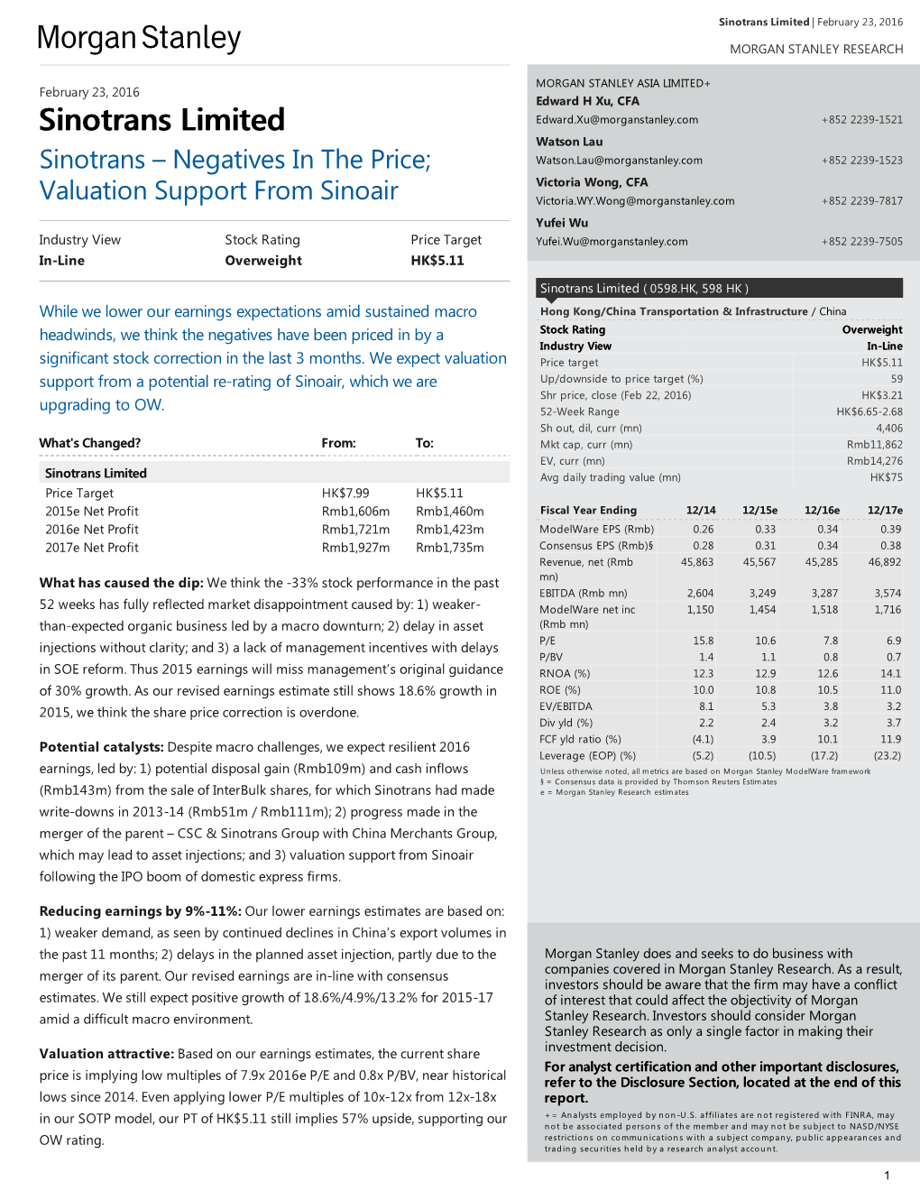 Sinotrans Limited: Sinotrans – Negatives in the Price; Valuation