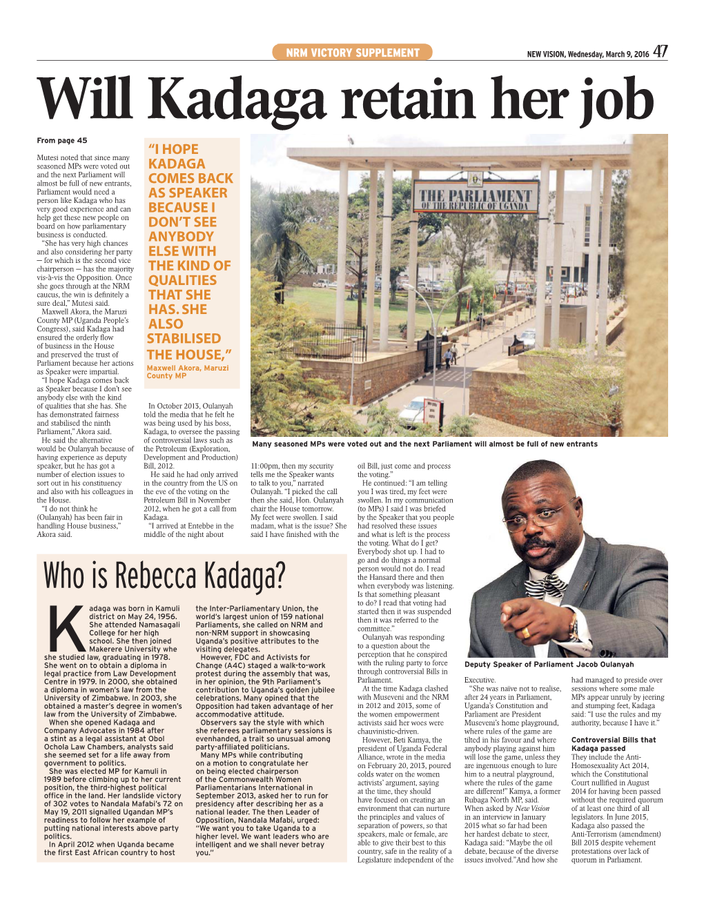 Will Kadaga Retain Her Job