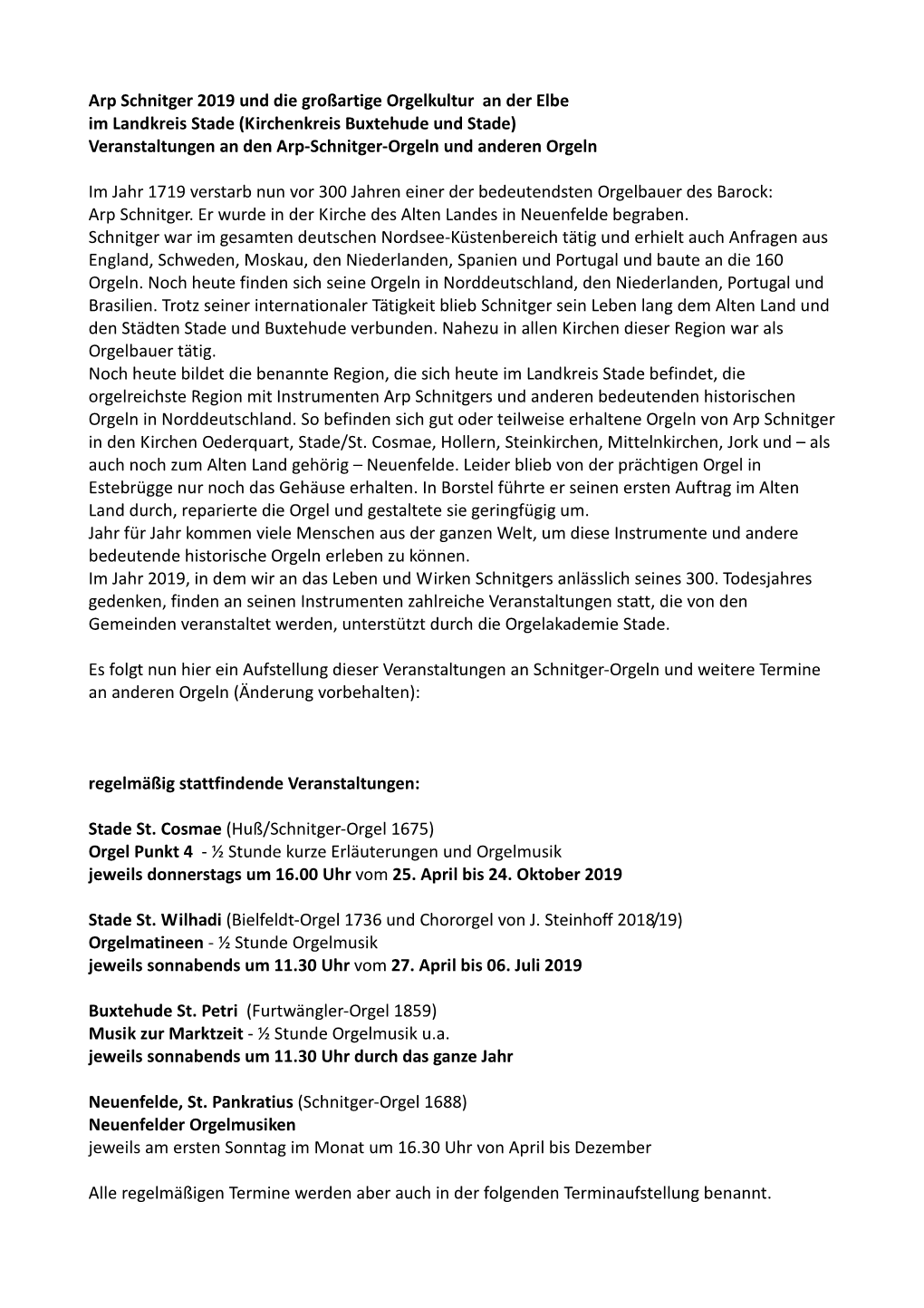 Arp Schnitger 2019 Und Die Großartige Orgelkultur an Der Elbe Im