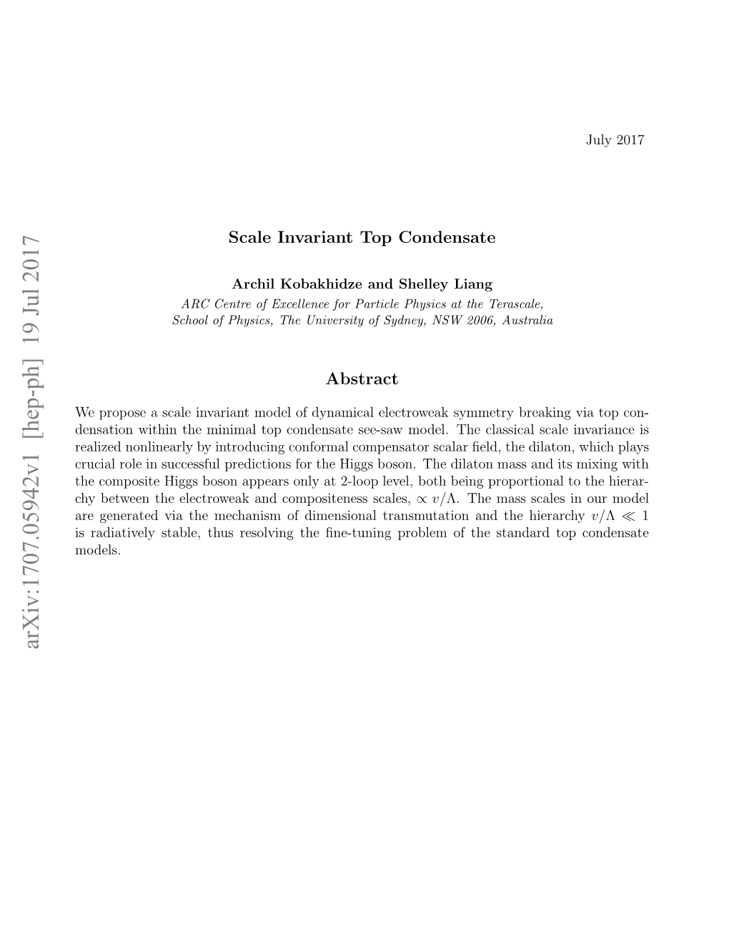 Scale Invariant Top Condensate